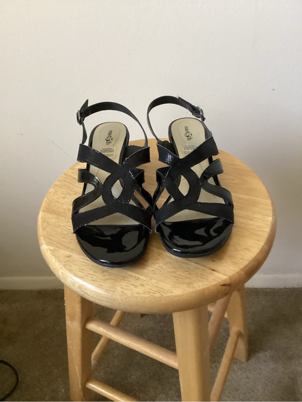 East 5 th Black Strappy faux leather small heels Sandals - Women